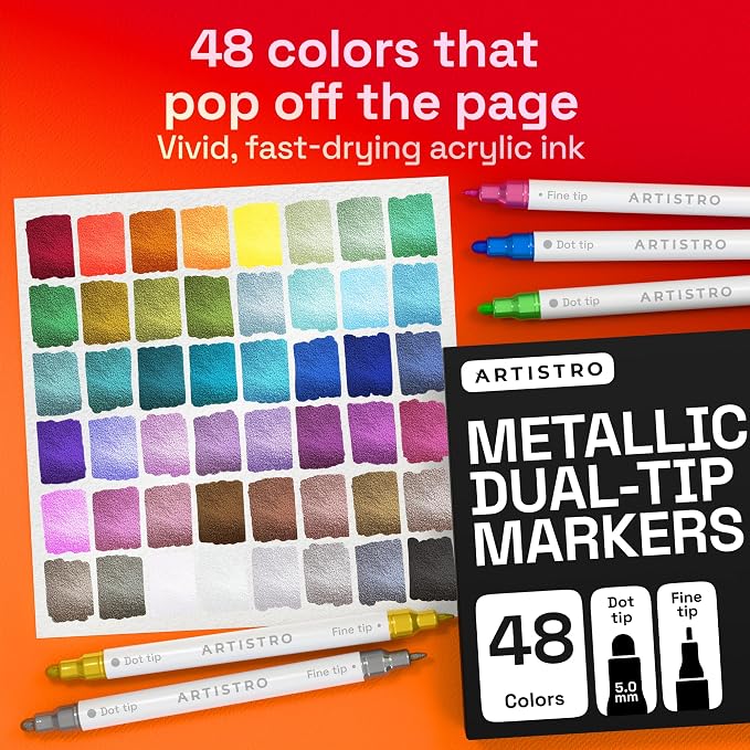 ARTISTRO 48 Metallic Dual-Tip Acrylic Paint Markers – Paint Pens Set - Image 2