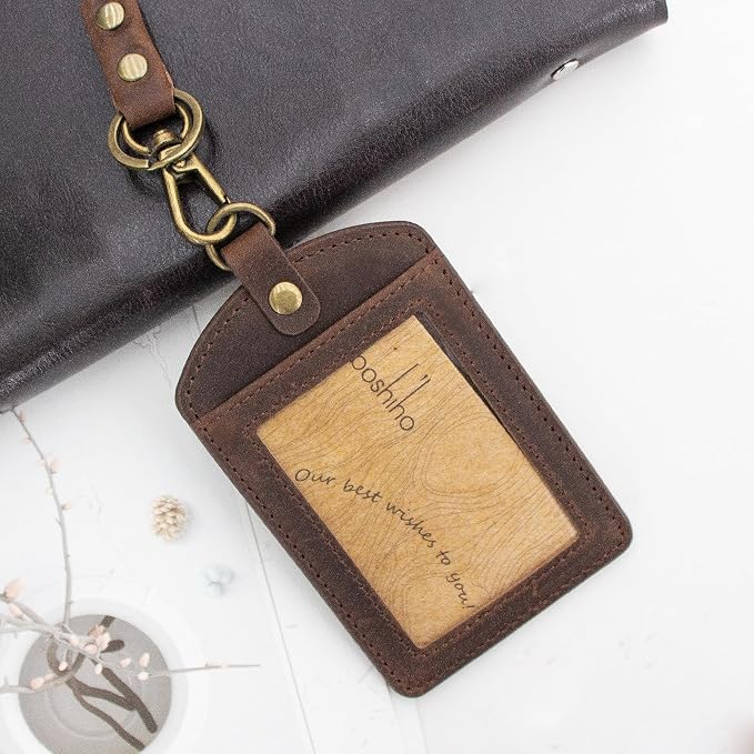 Badge Holder: Boshiho Cowhide Leather ID Badge Card Holder - Image 7