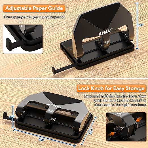 AFMAT Heavy Duty 3 Hole Punch, 50-Sheet Capacity, 50% Reduced Effort Three Hole - Image 5