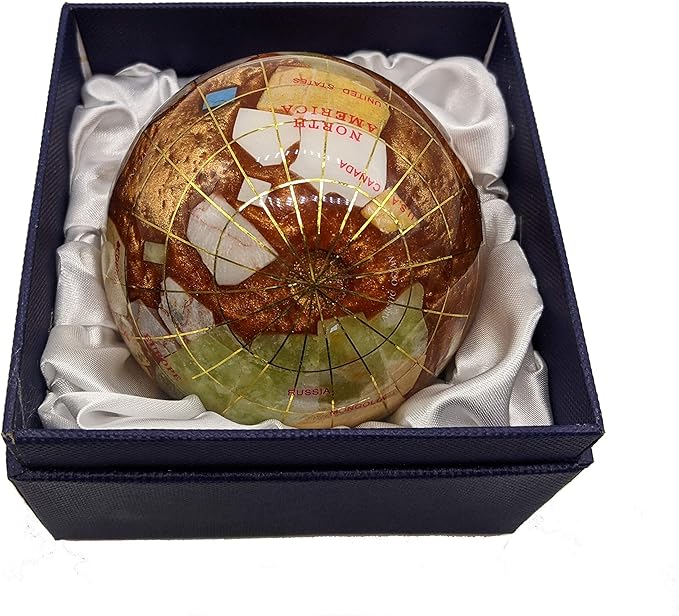 Unique Art 3-Inch amber Pearl Swirl Ocean Gemstone World Globe Paper Weight by UniqueArtSince1996