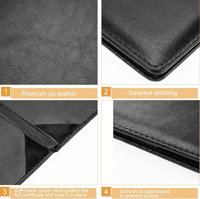 Tenare 10 Pcs Black Leather Certificate Holder 8.5 x 11" PU Phd Bachelor Master - Image 4