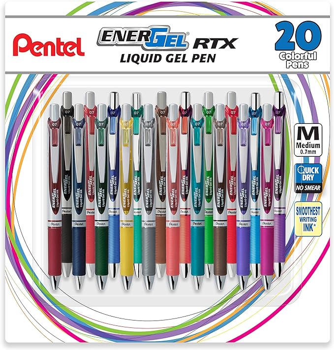 Pentel EnerGel RTX Retractable Liquid Gel Pen, Medium Line, Metal Tip, 20 Pack by PentelofAmerica