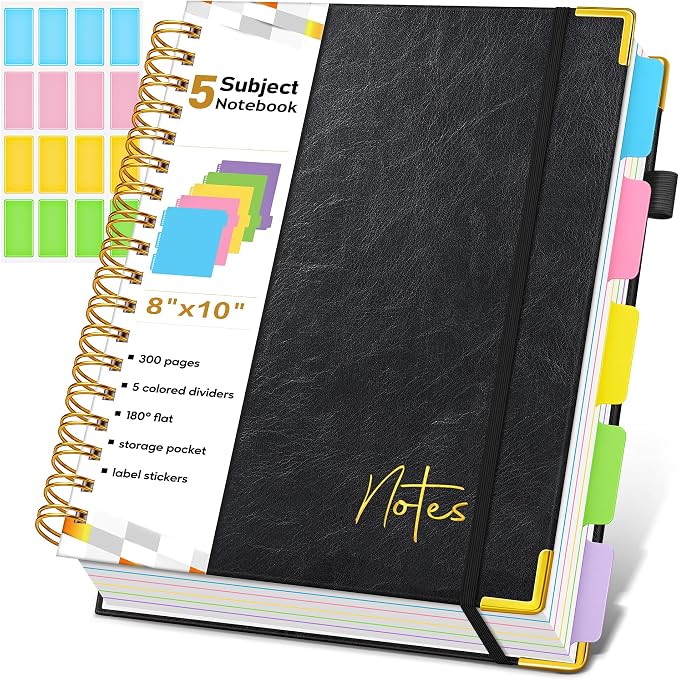 5 Subject Blank Notebook with Removable Dividers Tabs, 300 Pages Hardcover by Unknown
