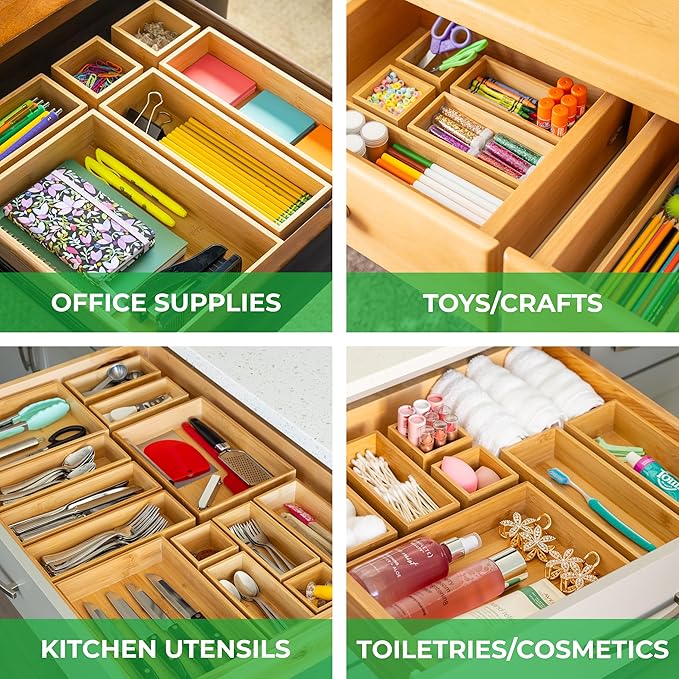 Grow Forward Bamboo Drawer Organizer Boxes - Image 2