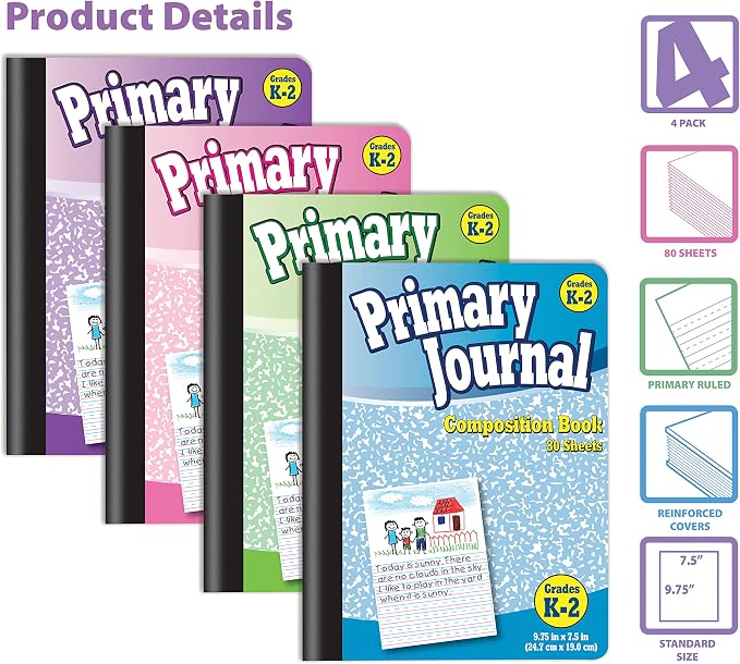 Better Office Products Primary Journal, 4 New Fun Colors, Primary Composition - Image 3