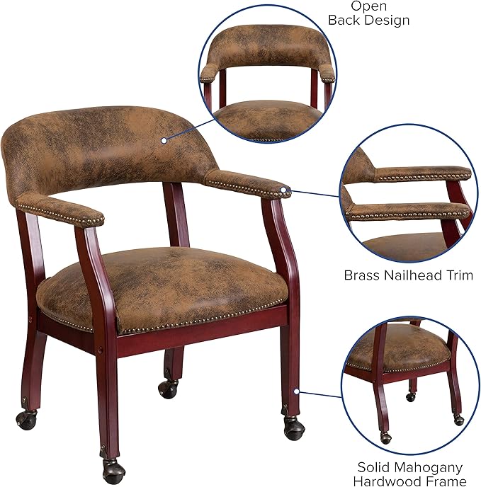 EMMA + OLIVER Bomber Jacket Brown Luxurious Conference Chair with Casters-DeskLoop Office