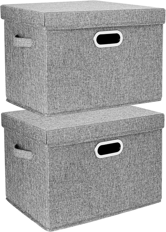 TYEERS Large Collapsible Storage Bins with Lids, Organization Bins for Closet Storage, Clothes Storage, Folding Storage Box with Lids for Home Office Storage - 2 Pack - Gray-DeskLoop Office