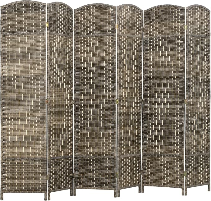 HOMCOM 6 Panel Room Divider, Hand-Woven Freestanding Wall Partition by HOMCOM