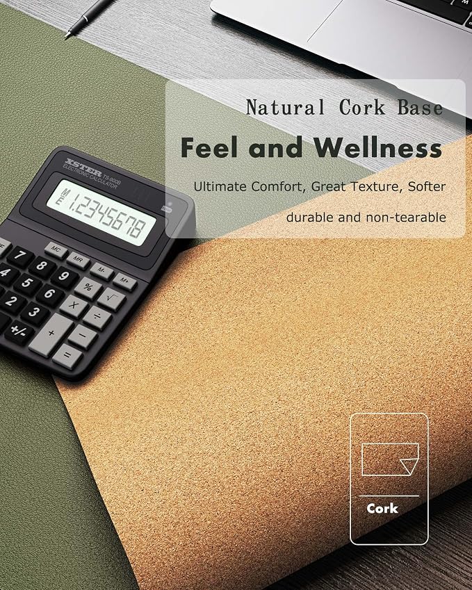 YSAGi Double-Sided Desk Pad, 31.5"x15.7"Leather Desk Mat, Eco Cork Desk Pad - Image 3