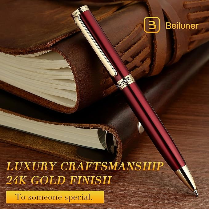 BEILUNER Red Lacquer Gel Pen With 24K Gold Finish, Retractable Pens, Gift Pen Set, Professional, Elegant, Writing, Executive, Office, Nice Fancy Designer, Perfect for Men and Women-DeskLoop Office