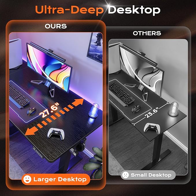 Huuger 55 x 28 Large Electric Standing Desk, Height Adjustable Computer Desk, 27.6" Deep Desktop, Stand up Gaming Office Table with 2 Hooks, 3 Preset Heights, for Home Office, Black-DeskLoop Office