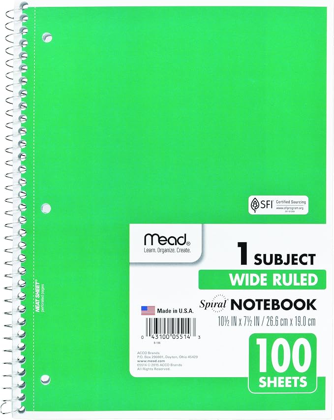Mead Spiral Notebook, 1 Subject, Wide Ruled Paper, 100 Sheets, 10-1/2" x 8" - Image 4