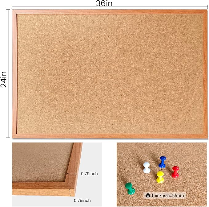 Cork Bulletin Board for Wall - 36” x 24” Bulletin Board Wall Mounted Wood Frame Message Board pin Board for School,Office and Home-DeskLoop Office
