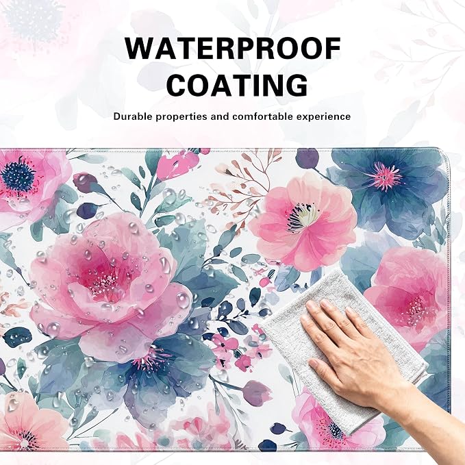 Desk Cover Mat, Floral Large Mouse Pad, Computer Laptop Mat Desk Decor - Image 5