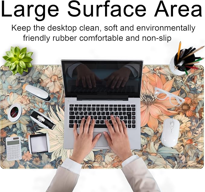 Retro Japanese Floral Mouse Pad Boho Desk Mat Aesthetic Flower Desk Matt - Image 4