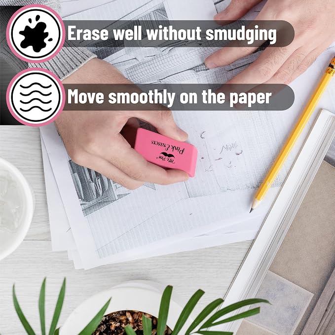 Mr. Pen- Pink Pencil Eraser Bulk, 60 Pack | Large Latex Free Block Erasers - Image 4
