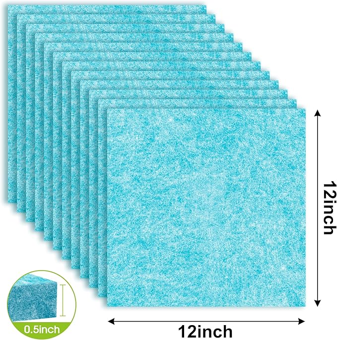AKTOP Cork Bulletin Board 12x12, 1/2" Thick Felt Cork Board Tiles 12 Pack, Small Square Pin Board for Wall, Self Adhesive Corkboards with 120 Push Pin Wood Clips for School, Home & Office, Baby Blue-DeskLoop Office