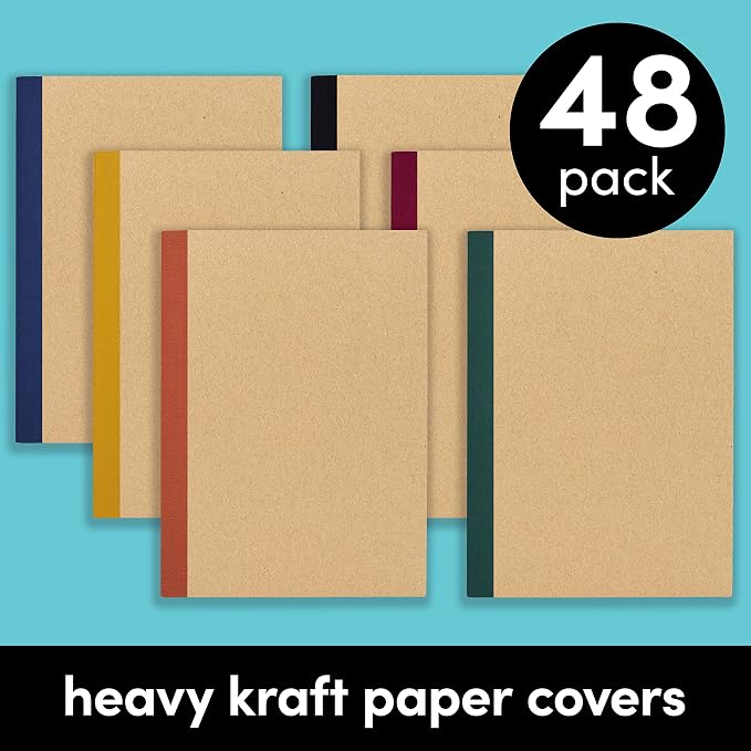 PAPERAGE 48-Pack Composition Notebook Journals, 120 Pages, Kraft Cover - Image 3