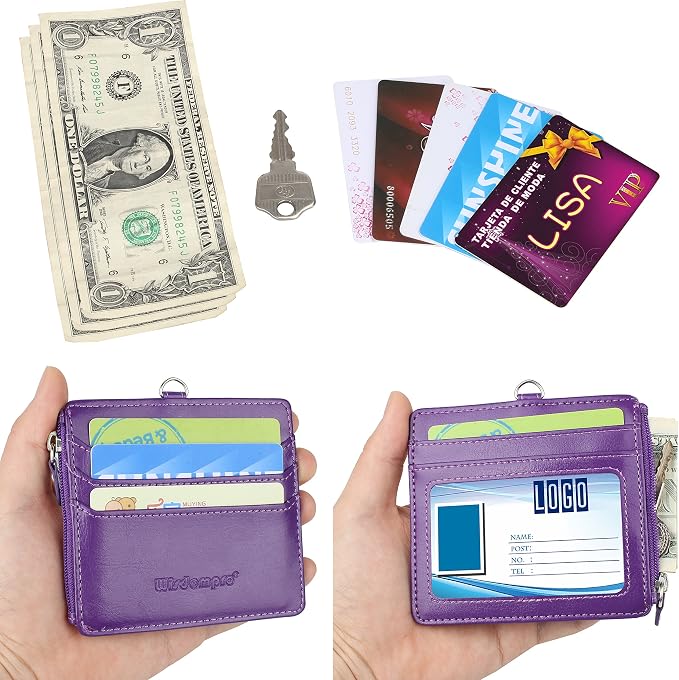 Badge Holder with Zip, Wisdompro 2-Sided PU Leather ID Badge Holder with 1 ID - Image 4