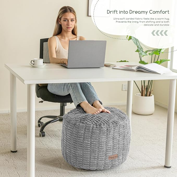 HIGOGOGO Pouf Ottoman Stuffed Round Modern Foam Filled Foot Rest Poufs - Image 3