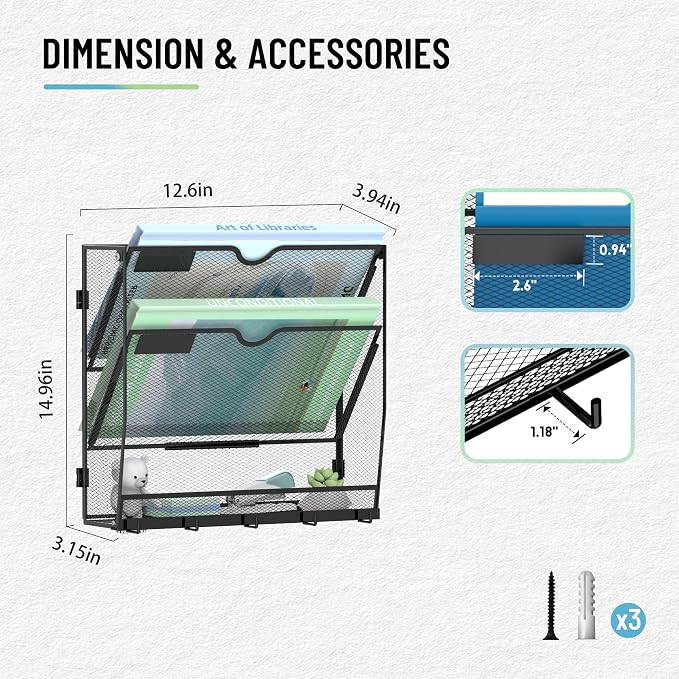 SUPEASY Wall File Organizer, 3 Tier Hanging File Organizer - Image 2