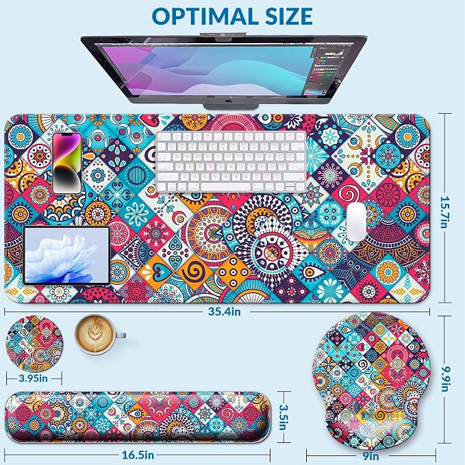 Desk Pad Keyboard Wrist Rest and Mouse Pad Coaster Set, Large XXL Desk Mat Matt - Image 3