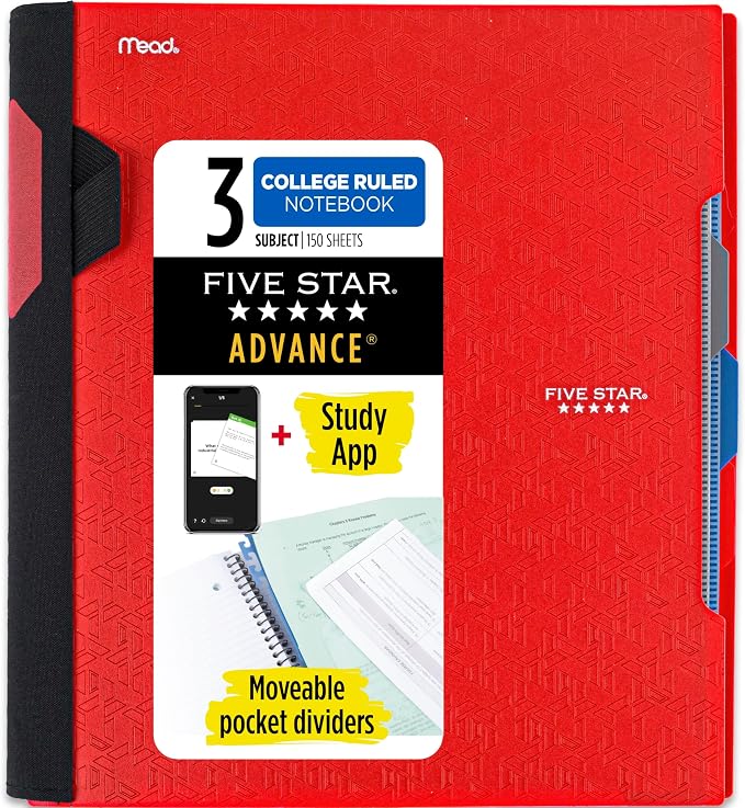 Five Star Advance Spiral Notebook + Study App, 3 Subject, College Ruled Paper by FiveStar