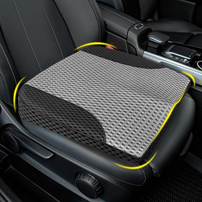 Car Seat Cushion, Comfortable Memory Foam Seat Pillow for Driving, Sciatica-Back Pain Relief, Cushion for Car-Truck, Office, Wheelchair - Mesh Black&Gray-DeskLoop Office