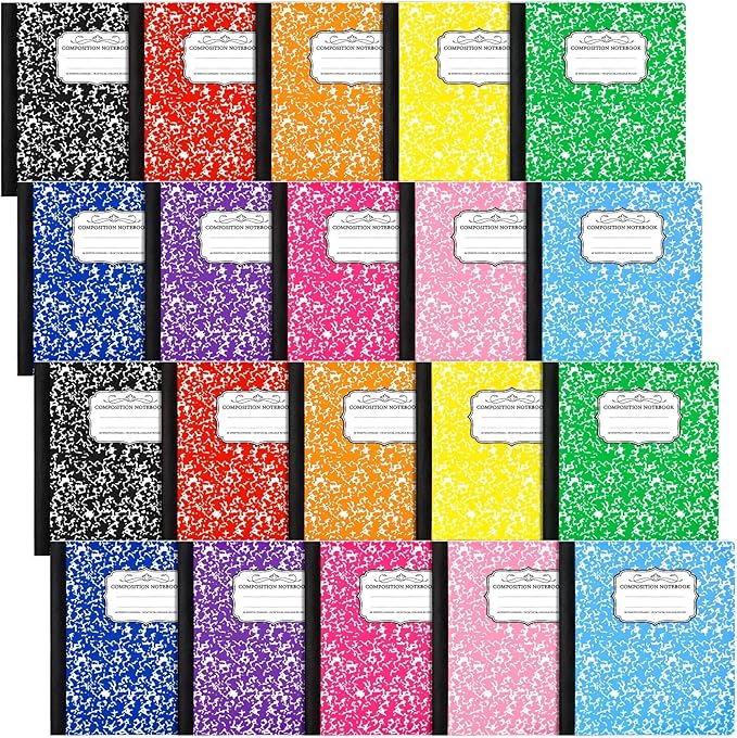 Seajan 20 Pack Composition Notebooks, Wide Ruled Paper, 7-1/2" x 9-3/4" Marble by Seajan