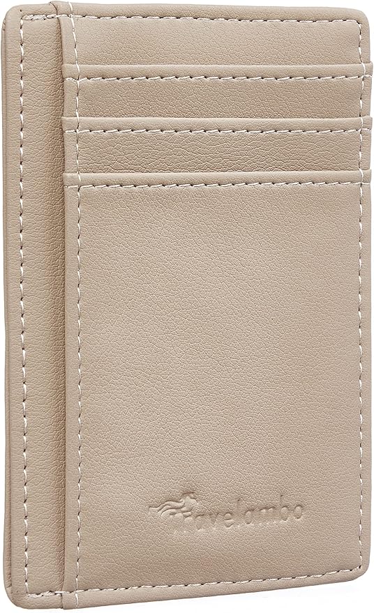 Travelambo Front Pocket Minimalist Leather Slim Wallet RFID Blocking Medium Size by Travelambo