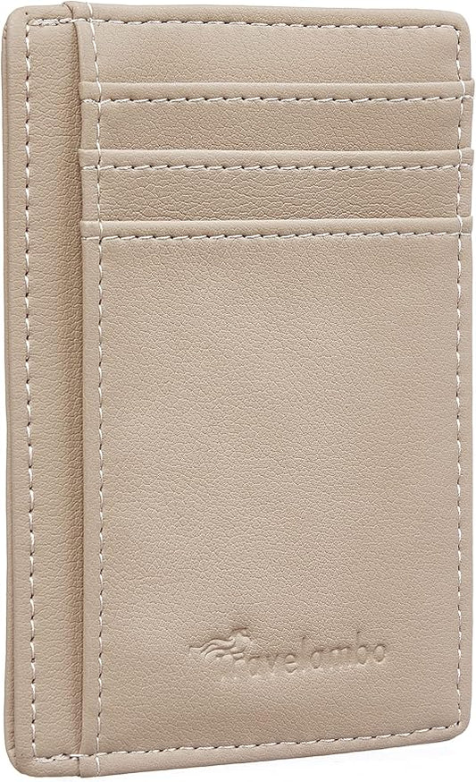 Travelambo Front Pocket Minimalist Leather Slim Wallet RFID Blocking Medium Size by Travelambo