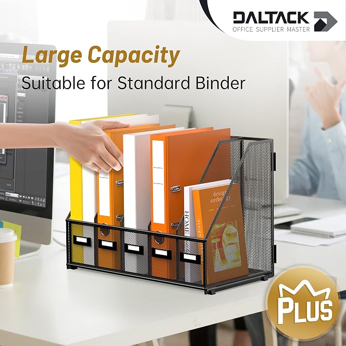 DALTACK 5 Vertical Compartments Magazine File Holder, Binder Organizer - Image 2
