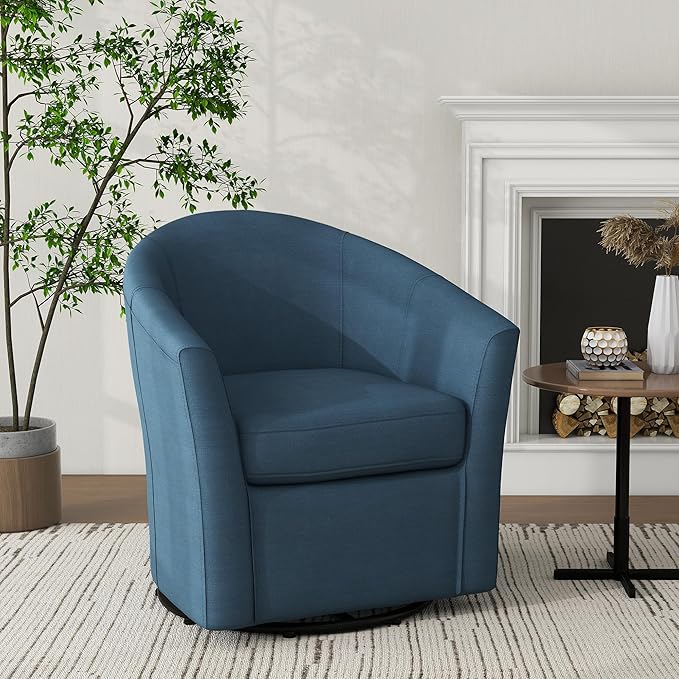 UIXE 360° Swivel Barrel Accent Chair, Modern Round Arm Chair Upholstered Club Armchair, Single Sofa Seating in Fabric for Living Room, Bedroom (Blue)-DeskLoop Office