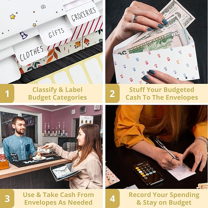 Three Way Cut Cash Envelope Wallet Beige All in One Budget System RFID Blocking - Image 5
