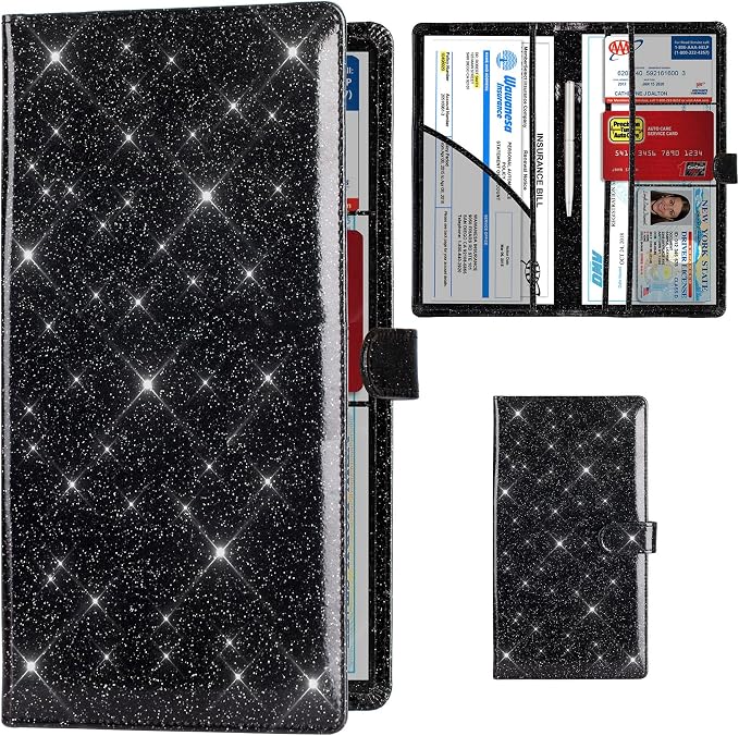 TOURSUIT Car Registration and Insurance Card Holder, Glitter Black | Vehicle by TOURSUIT
