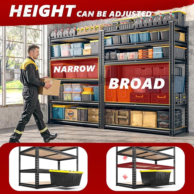 REIBII 2400LBS Storage Shelves 5 Tier Garage Shelving Heavy Duty Adjustable - Image 5