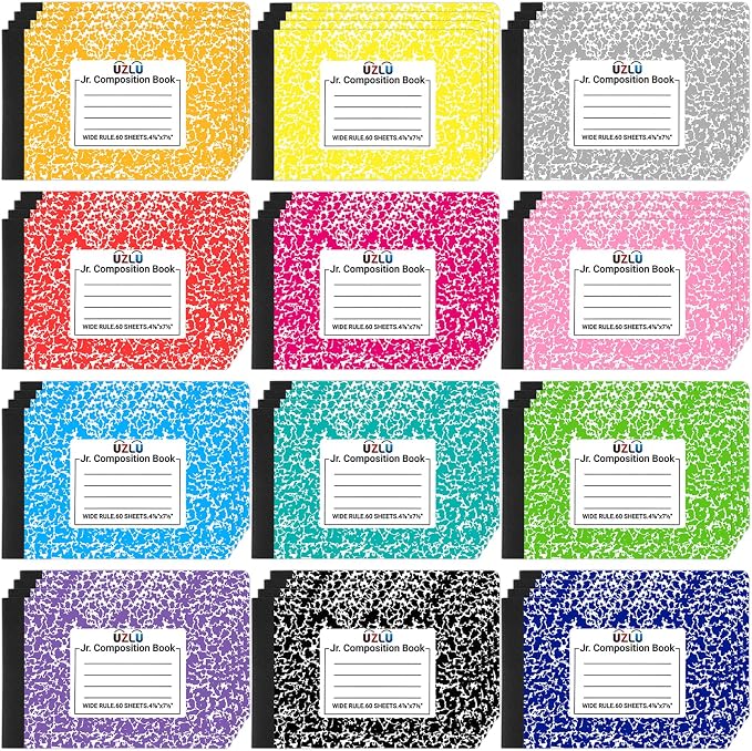 48 Pack Composition Notebooks Bulk Wide Ruled 4-7/8"x 7.5" Half Size by UZLUbuywithconfidence