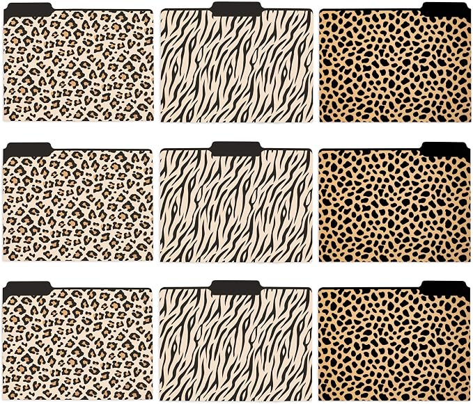 Steel Mill & Co. Set of 9 File Folders Decorative, Leopard | Thick Sturdy File by SteelMillCo