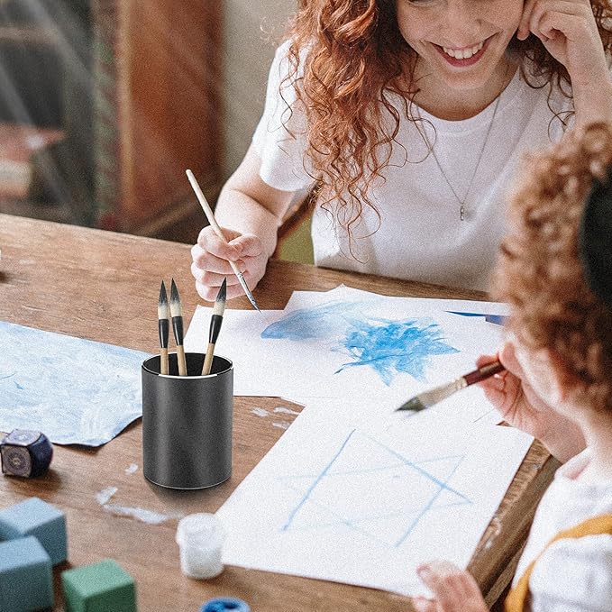 Vaydeer Metal Pen Holder Aluminum Pencil Holder for desk, Round Desktop Organizer and Black Pencil Cup for Office, School, Home and Stationary Supplies (3.15 x 3.15 x 3.94 Inches)-DeskLoop Office