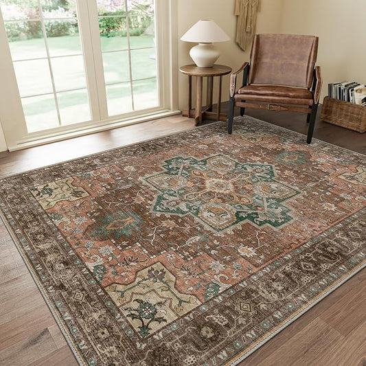 GENIMO 9x12 Area Rugs for Living Room, Non Slip Machine Washable Vintage Rugs by GENIMO
