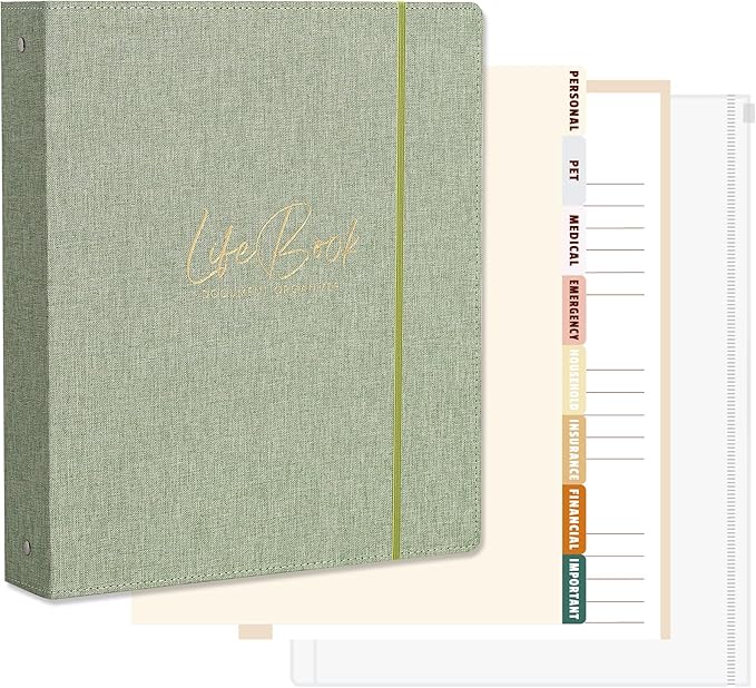 Life Book Document Organizer Folio, End of Life Planner 3 Ring Binder by Ampleer