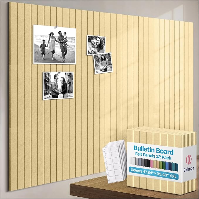 X-Large Cork Board Alternative 12-Pack Felt Bulletin Board Thick and Decorative by EkkogoAcousticPanels