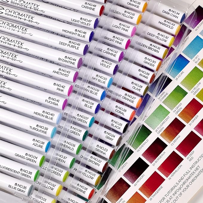 CHROMATEK 54 Watercolor Pens Set | Including 15 Page Pad & Online Video Tutorial Series | 4 Aquapens & 50 Unique Colors | Real Brush Pens | Easily Blendable, Vivid, Smooth | Professional Art Supplies-DeskLoop Office