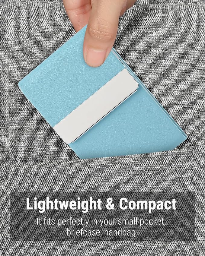 MaxGear Business Card Holder, PU Leather Business Card Case, Light Blue | - Image 6