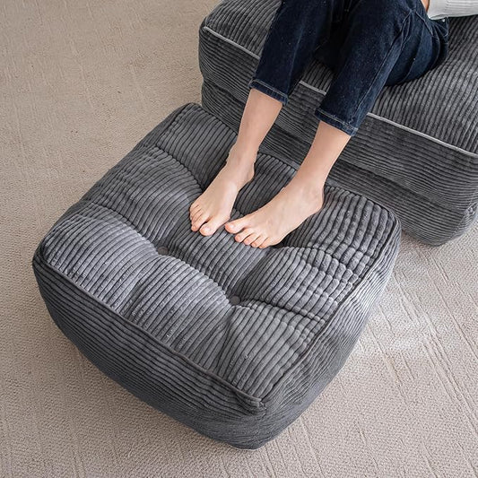 HIGOGOGO Square Stuffed Pouf Ottoman, Corduroy Poufs with Foam Chunk Filling, Furry and Fluffy Pouf Foot Stool Storage Ottoman, 21 X 21 Floor Poufs Foot Rest for Living Room, Dark Grey-DeskLoop Office