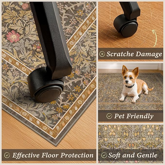 Vintage Gold Brown Office Chair Mat - Image 5