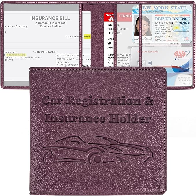 Car Registration and Insurance Holder, Premium PU Leather Vehicle Glove Box Car by New+Fashion+Kingdom