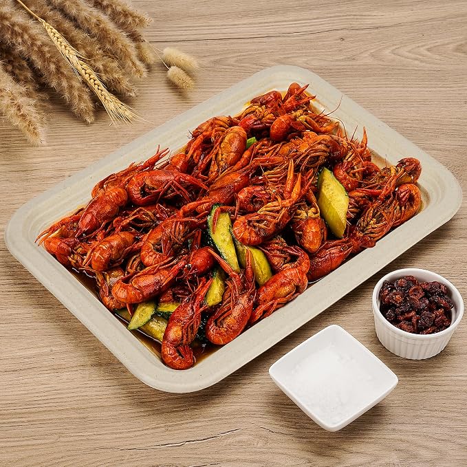 50 Pack Brown 14" Heavy Duty Disposable Rectangle Food Trays, Compostable Extra - Image 7