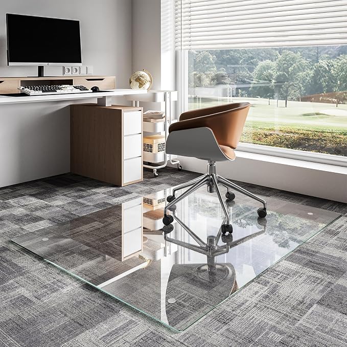 Koonmi Chair Mat for Carpet, Tempered Glass 44"x58" Office Chair Mat, Glass by KOONMI