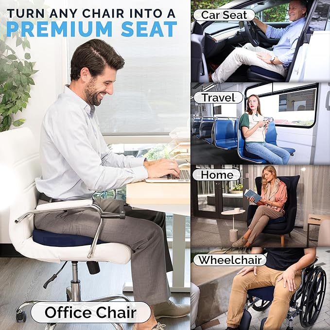 ComfiLife Gel Enhanced Seat Cushion – Office Chair Cushion – Non-Slip Gel & Memory Foam Coccyx Cushion for Tailbone Pain - Desk Chair Car Seat Cushion Driving - Sciatica & Back Pain Relief (Navy)-DeskLoop Office